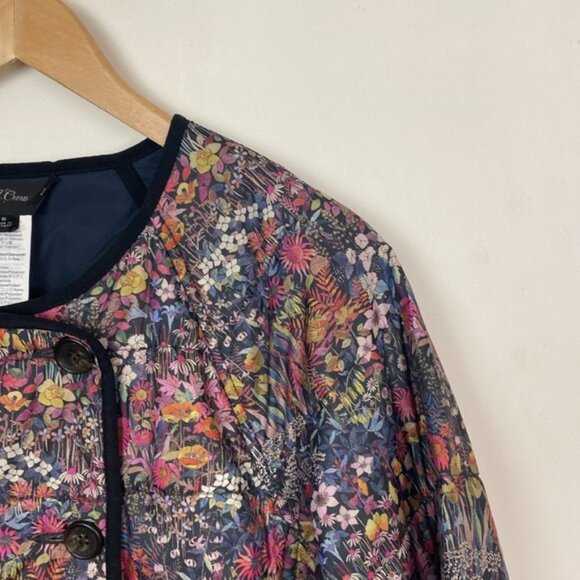 J.Crew x Liberty S Reversible Quilted Puffer Jacket Coat Navy Floral Print - Picture 8 of 13